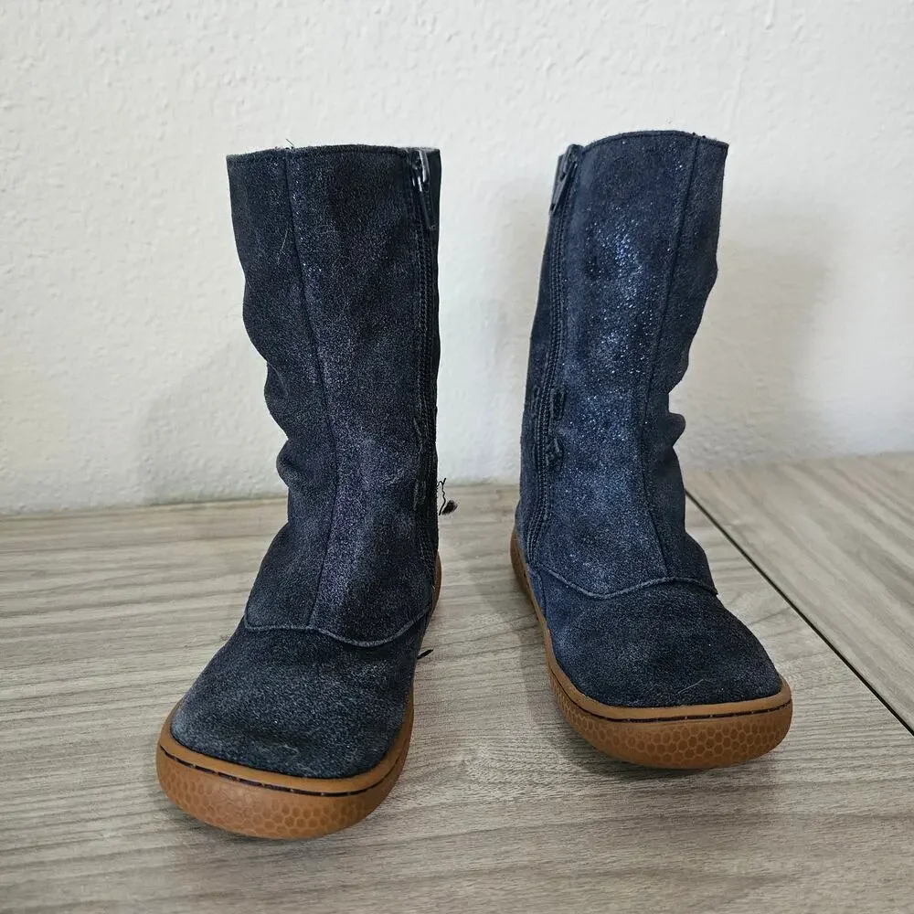 Livie & Luca Navy Blue Glitter Suede Boots Girls US Size 10 Side Zipper